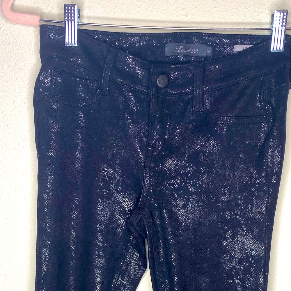 Level 99 black reptile print slight shine pant